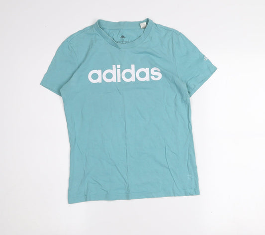 adidas Girls Blue Short Sleeve Cotton Logo T-Shirt Size S