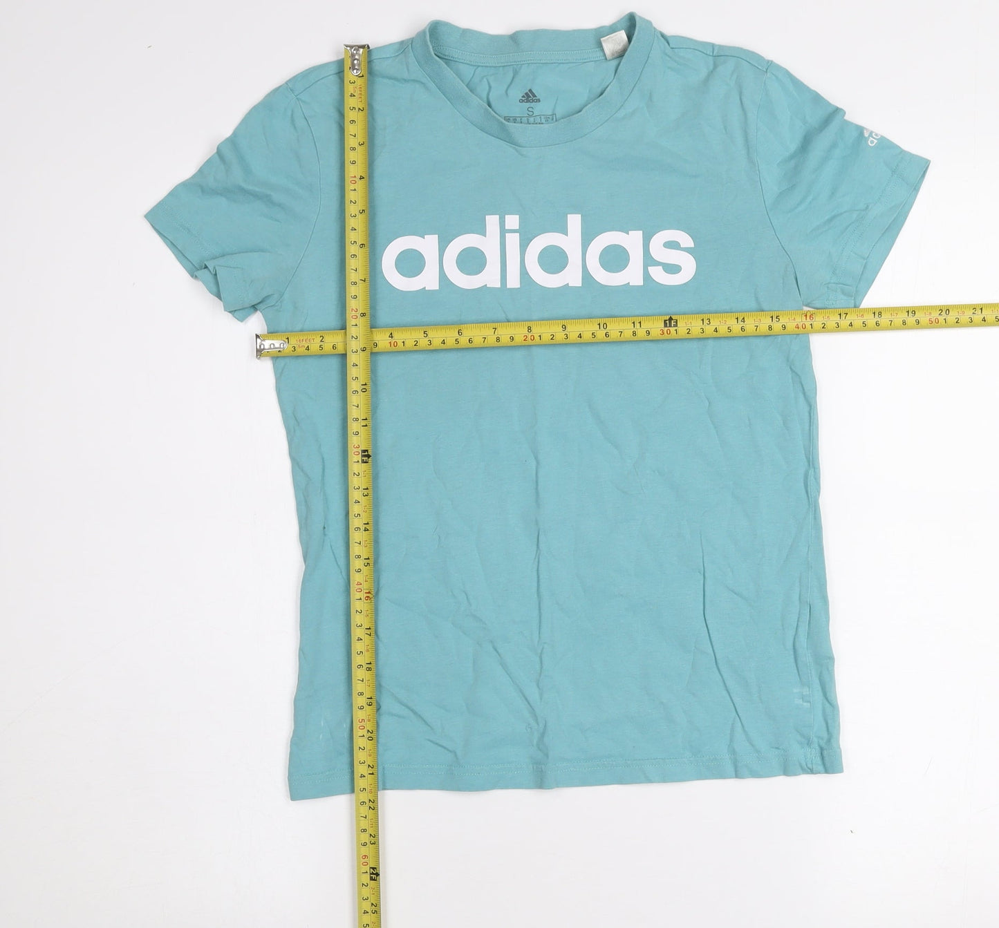 adidas Girls Blue Short Sleeve Cotton Logo T-Shirt Size S