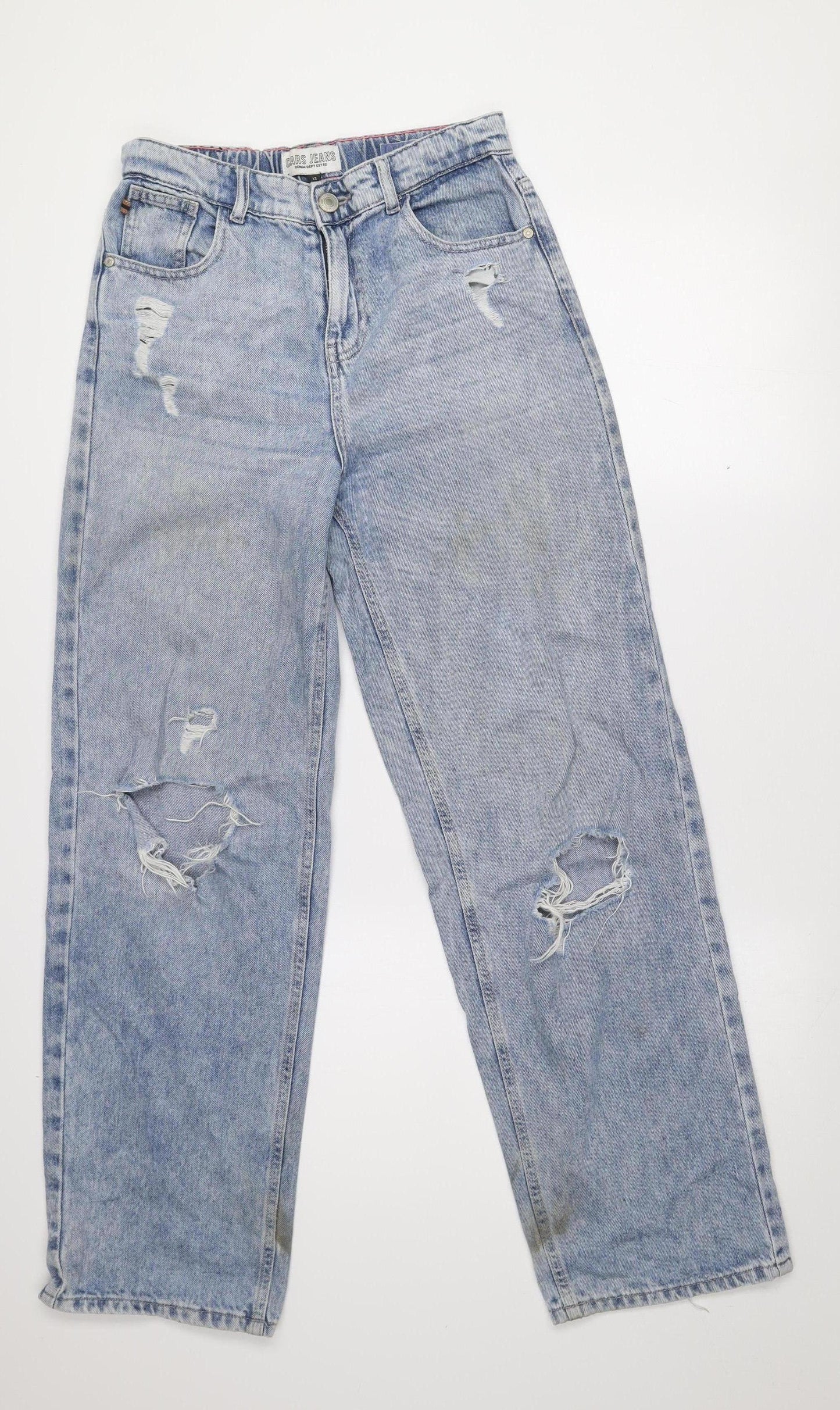CARS JEANS Women's Blue Distressed Straight Denim Jeans Size 13 Slim