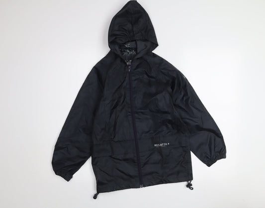 Regatta Boys Black Waterproof Hooded Rain Coat Jacket 7-8 Years