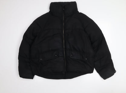 TRF Womens Black S Puffer Jacket Full Zip Quilted Winter Coat
