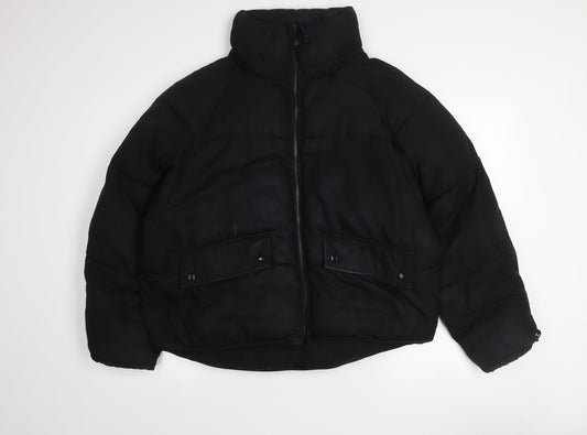 TRF Womens Black S Puffer Jacket Full Zip Quilted Winter Coat