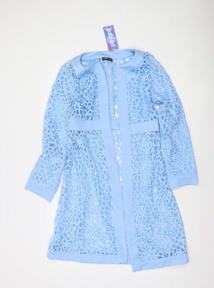 Hekka Women’s Blue Lace Open Front Mid-Length Coatigan Size M