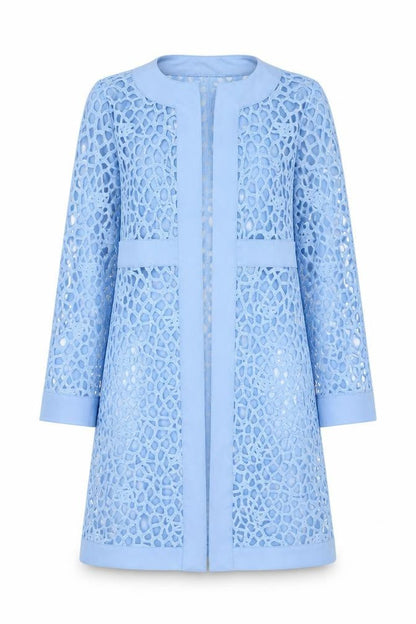 Hekka Women’s Blue Lace Open Front Mid-Length Coatigan Size M