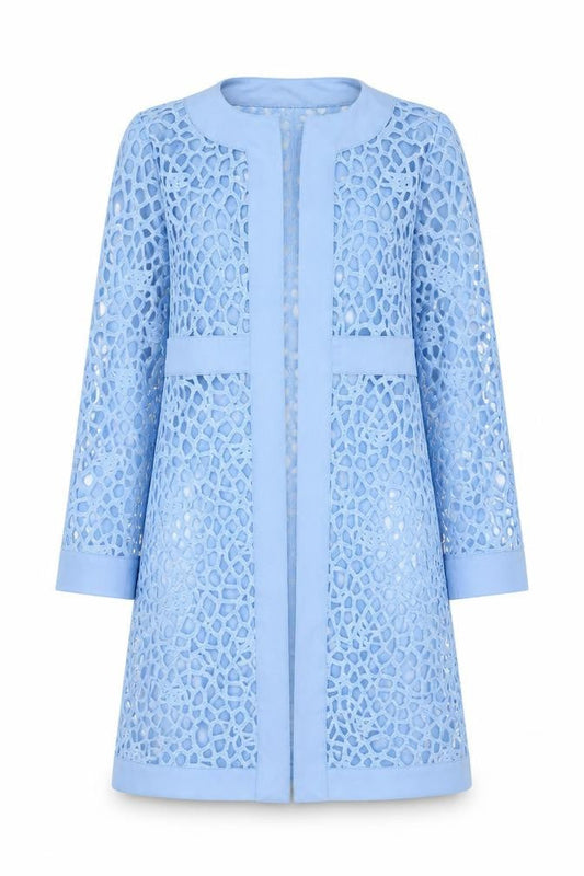 Hekka Women’s Blue Lace Open Front Mid-Length Coatigan Size M