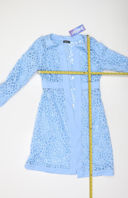Hekka Women’s Blue Lace Open Front Mid-Length Coatigan Size M