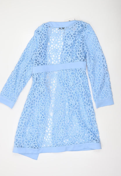 Hekka Women’s Blue Lace Open Front Mid-Length Coatigan Size M