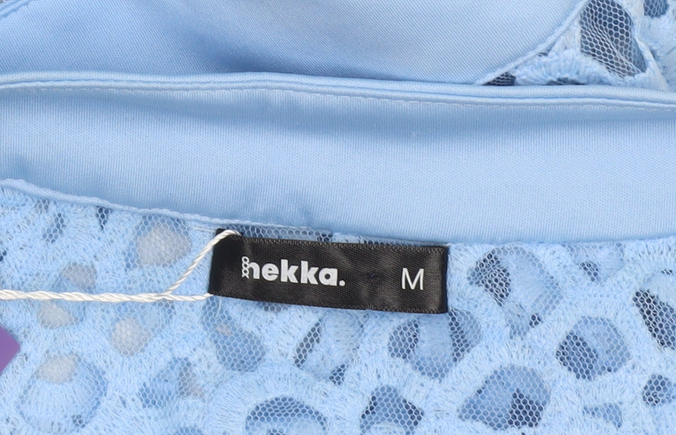 Hekka Women’s Blue Lace Open Front Mid-Length Coatigan Size M
