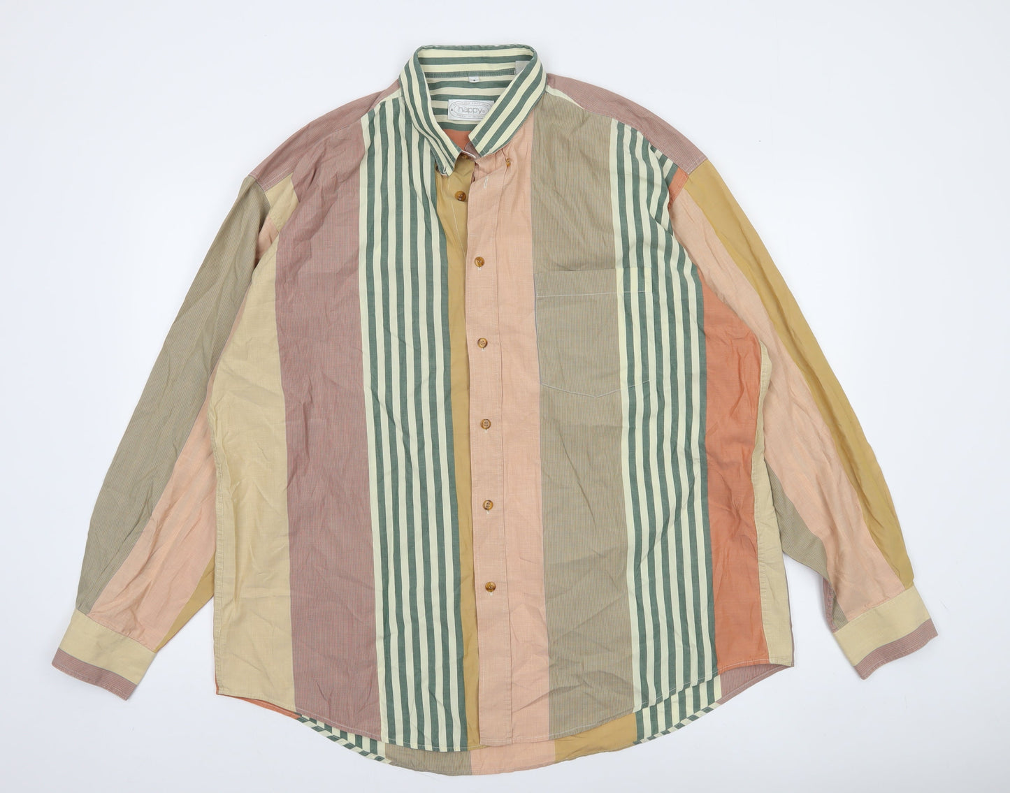 Happy Men’s Multicoloured Striped Cotton Button-Up Shirt Size L