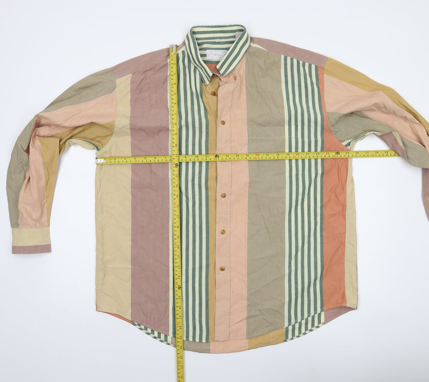 Happy Men’s Multicoloured Striped Cotton Button-Up Shirt Size L