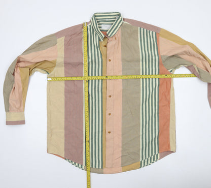 Happy Men’s Multicoloured Striped Cotton Button-Up Shirt Size L