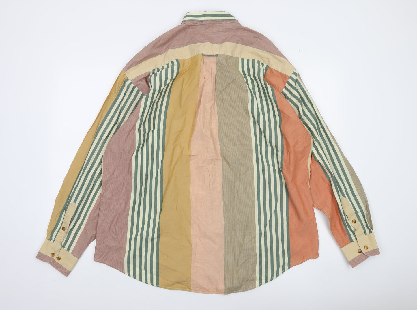 Happy Men’s Multicoloured Striped Cotton Button-Up Shirt Size L
