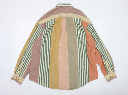 Happy Men’s Multicoloured Striped Cotton Button-Up Shirt Size L