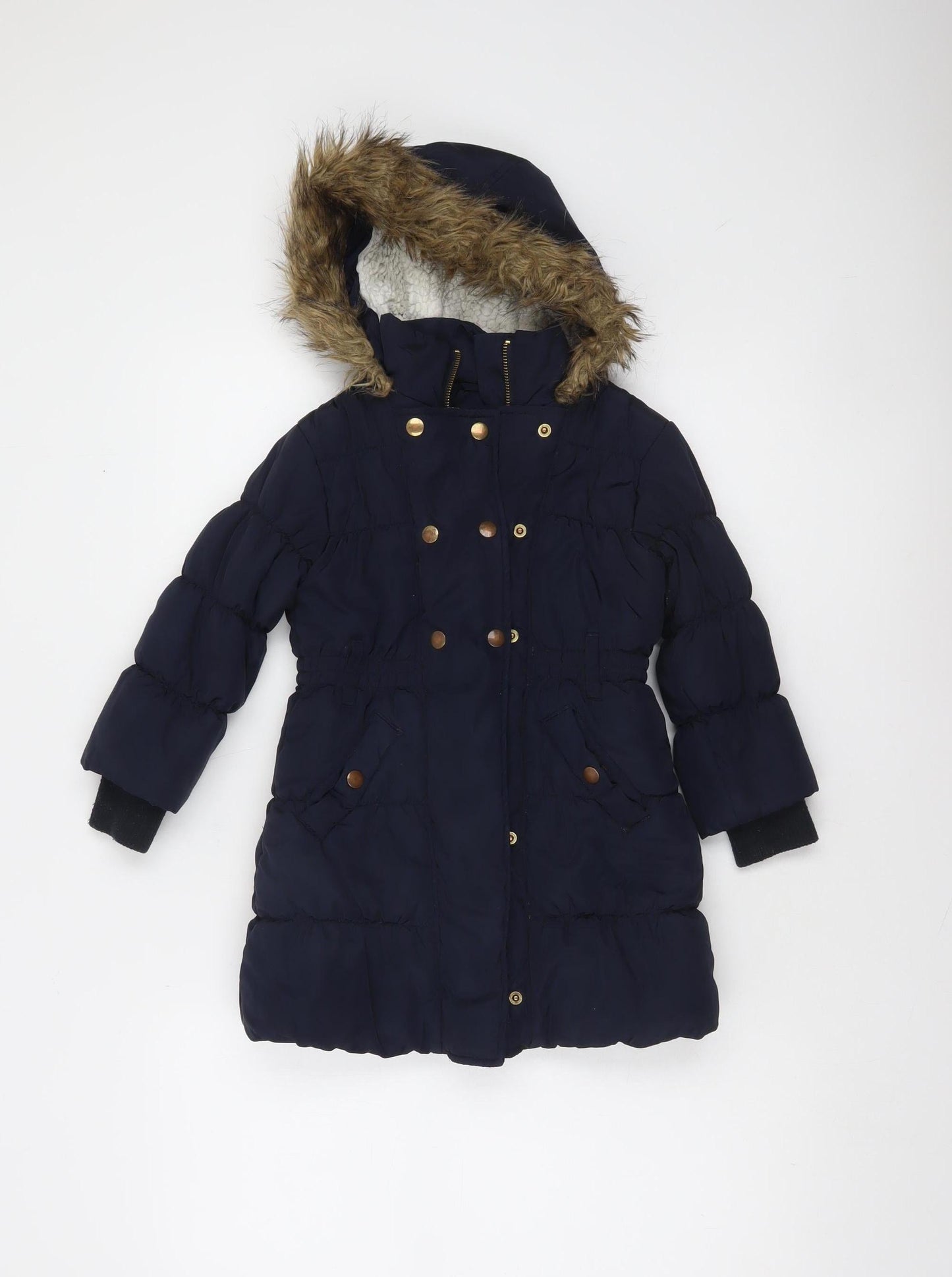 Dunnes Stores Girls Blue Hooded Puffer Coat 3 Years Winter Long Jacket