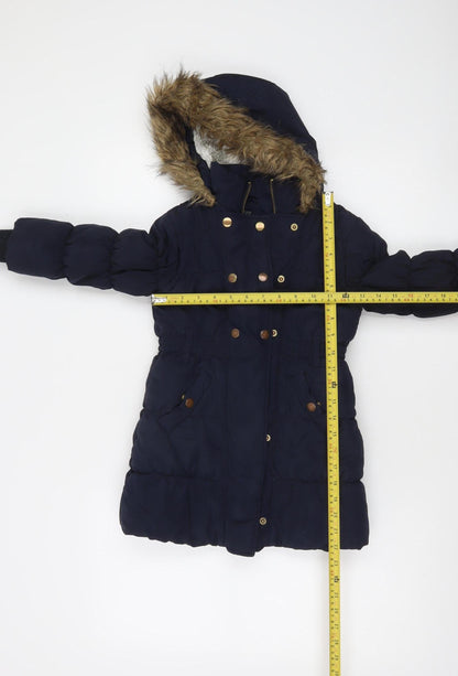Dunnes Stores Girls Blue Hooded Puffer Coat 3 Years Winter Long Jacket