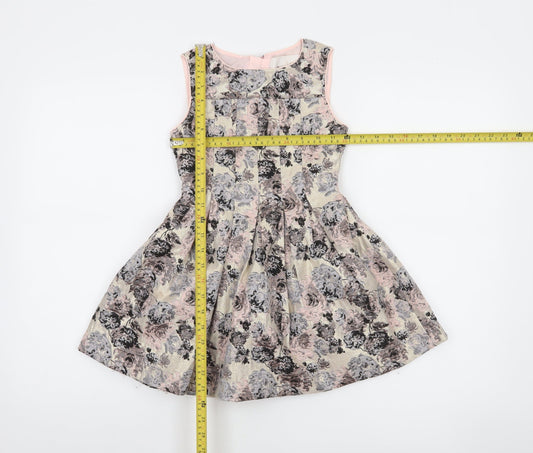 Camilla Girls Beige Floral Sleeveless Fit & Flare Dress Size 5-6 Years