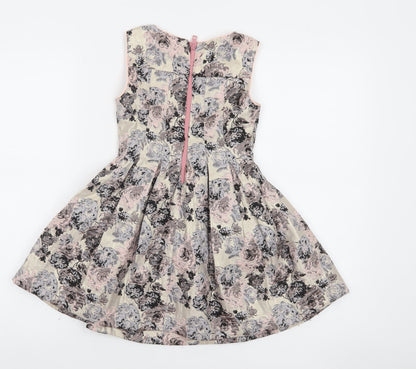 Camilla Girls Beige Floral Sleeveless Fit & Flare Dress Size 5-6 Years
