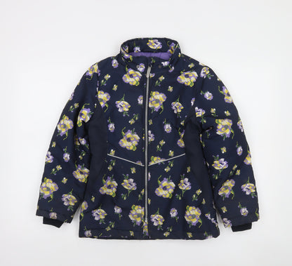 Name It Girls Blue Floral Puffer Jacket 10 Years Winter Full Zip