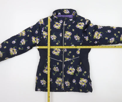 Name It Girls Blue Floral Puffer Jacket 10 Years Winter Full Zip