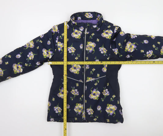 Name It Girls Blue Floral Puffer Jacket 10 Years Winter Full Zip