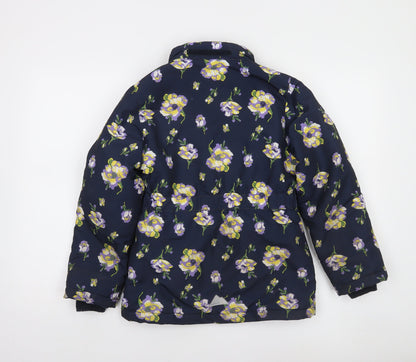 Name It Girls Blue Floral Puffer Jacket 10 Years Winter Full Zip