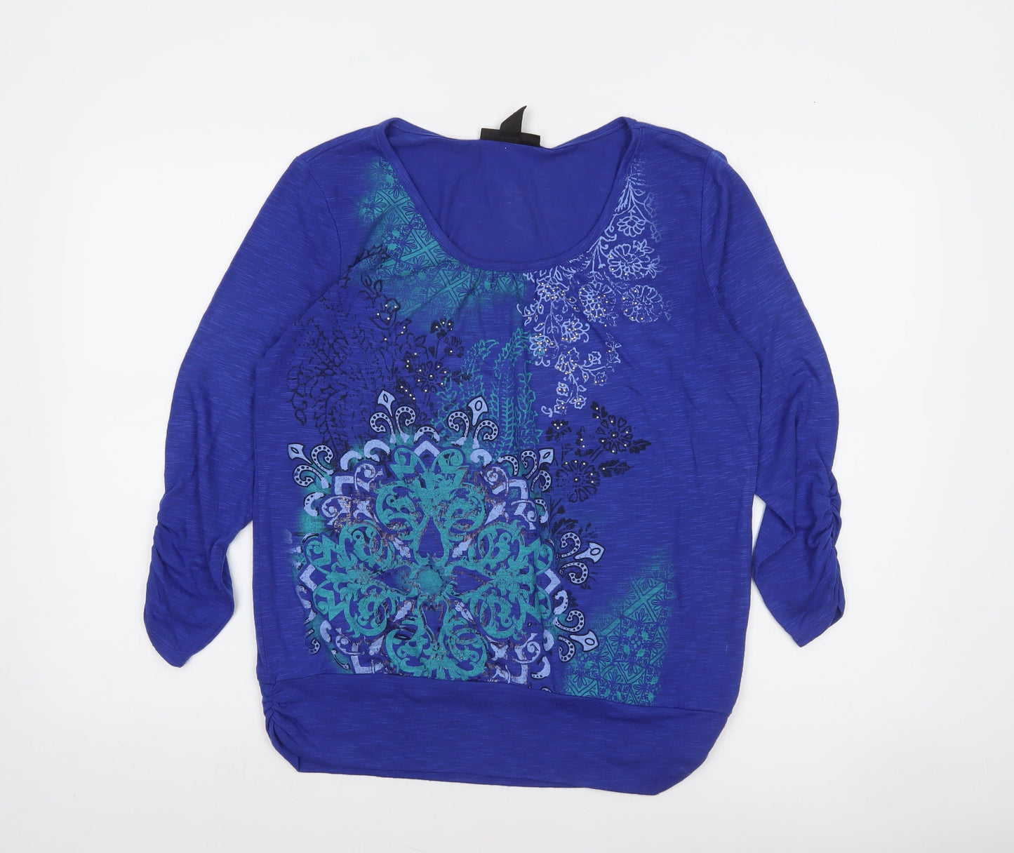 Style & Co. Women Blue Floral Beaded 3/4 Sleeve Top Size M