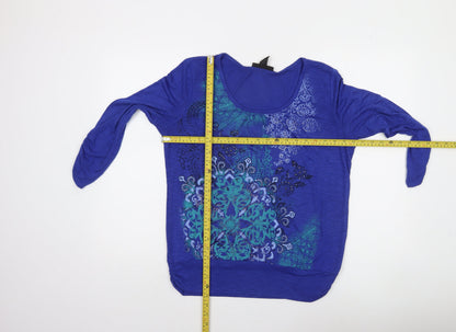 Style & Co. Women Blue Floral Beaded 3/4 Sleeve Top Size M