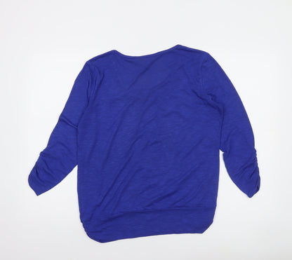 Style & Co. Women Blue Floral Beaded 3/4 Sleeve Top Size M