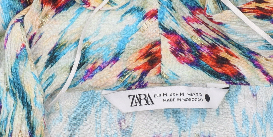 Zara Womens Multicoloured Cropped Viscose Blouse Size 12
