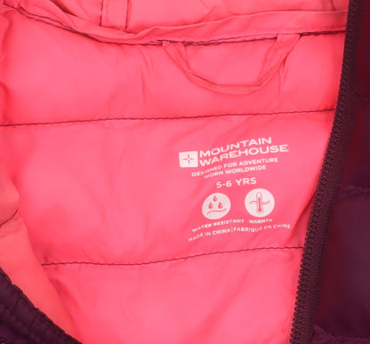 Mountain Warehouse Girls Purple Hooded Puffer Jacket 5-6 Years Water Resistant