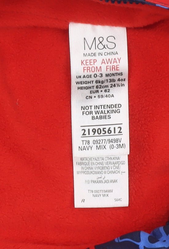 Marks and Spencer Unisex Baby Navy Multicoloured 0-3 Months Snowsuit Hooded Lined Polyester