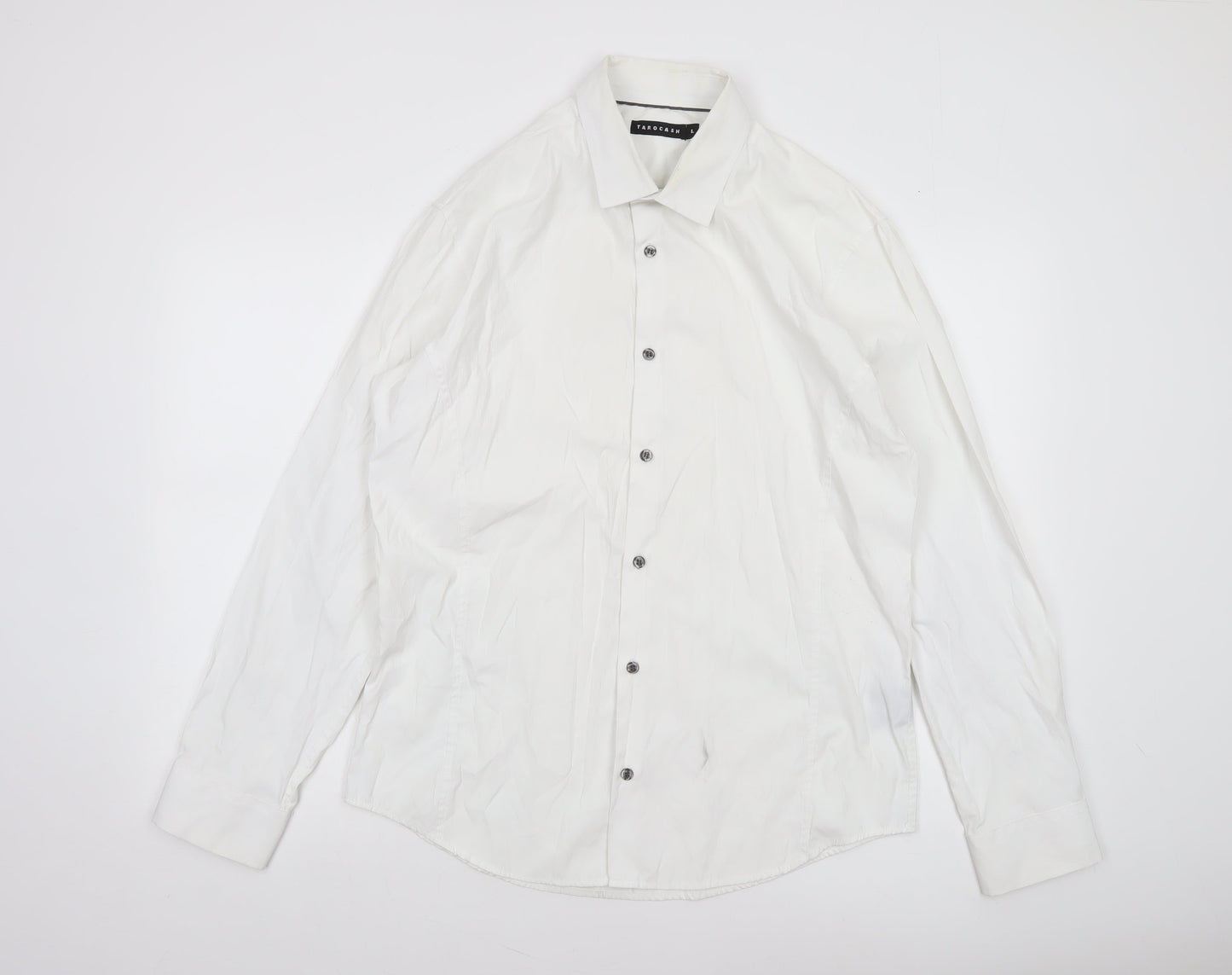 Tarocash Men's White Long Sleeve Button-Up Shirt Size L