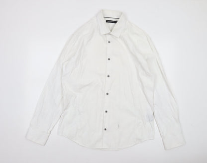 Tarocash Men's White Long Sleeve Button-Up Shirt Size L