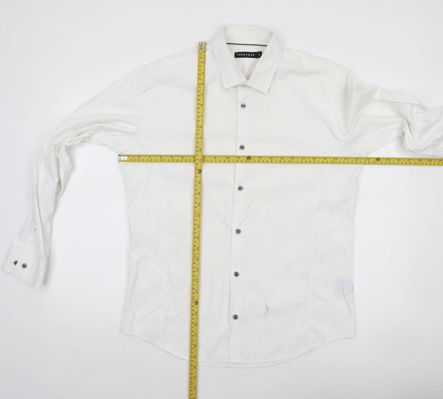 Tarocash Men's White Long Sleeve Button-Up Shirt Size L