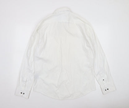 Tarocash Men's White Long Sleeve Button-Up Shirt Size L