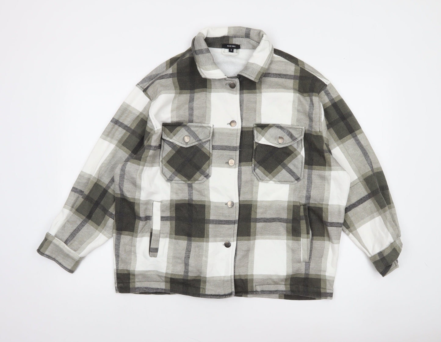 Rising Men's Grey Check Flannel Jacket Size S Button Casual Style