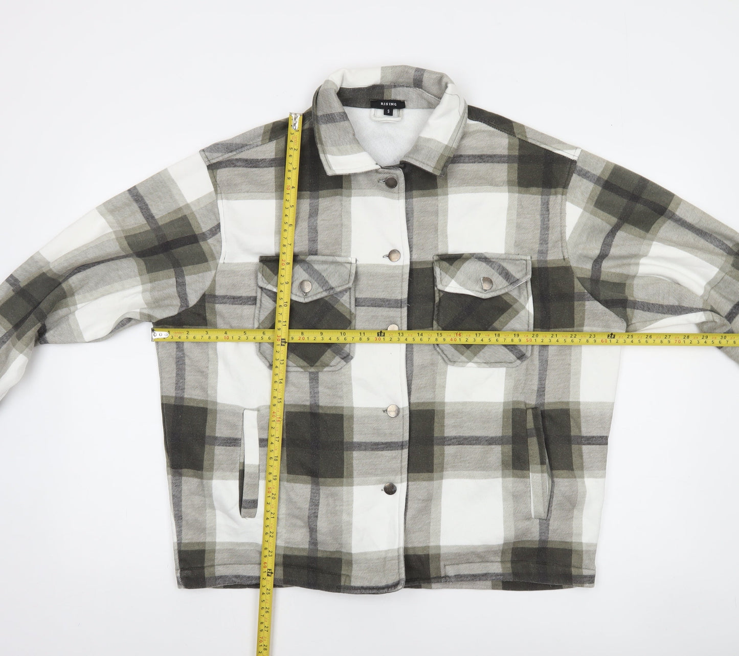 Rising Men's Grey Check Flannel Jacket Size S Button Casual Style