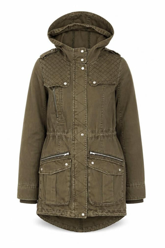 Promod Women’s Brown Cotton Hooded Parka Jacket Size 10
