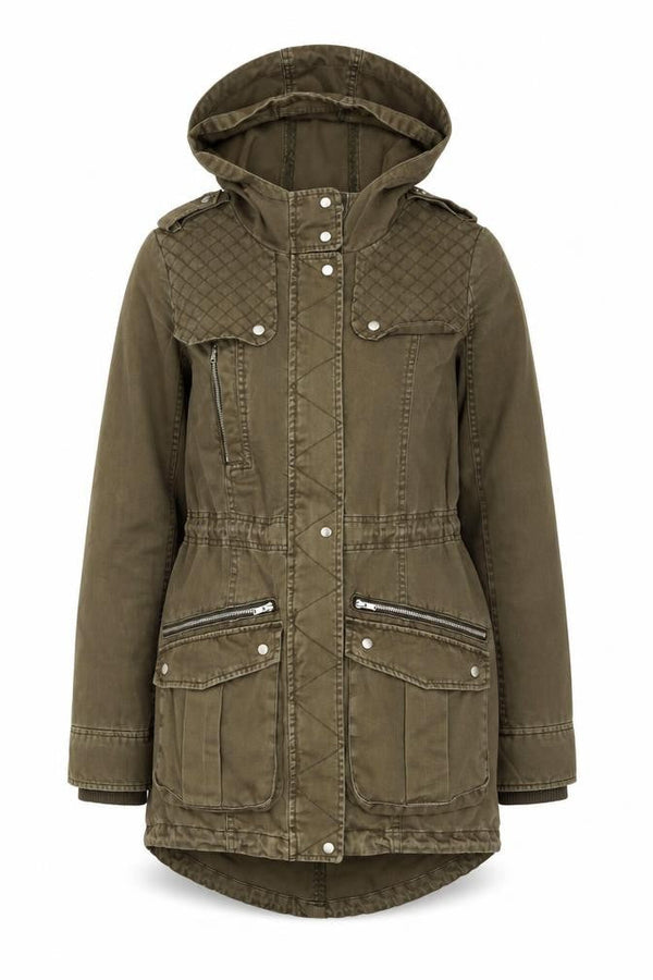 Promod Women’s Brown Cotton Hooded Parka Jacket Size 10