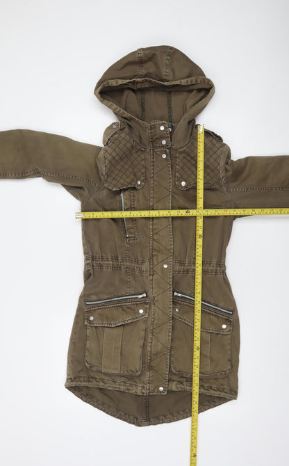 Promod Women’s Brown Cotton Hooded Parka Jacket Size 10