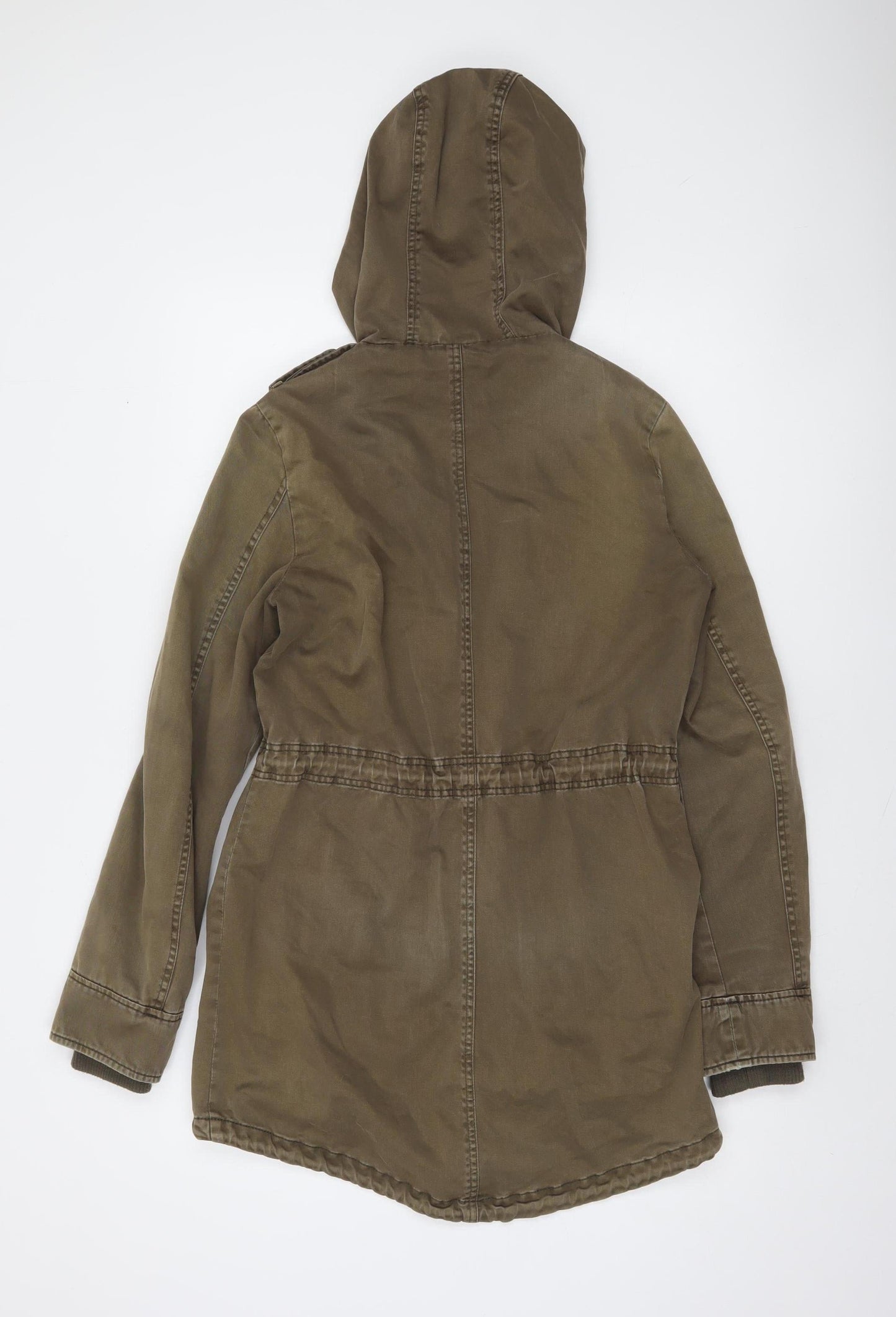 Promod Women’s Brown Cotton Hooded Parka Jacket Size 10