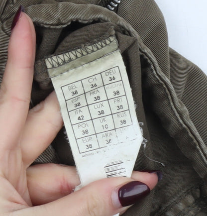Promod Women’s Brown Cotton Hooded Parka Jacket Size 10
