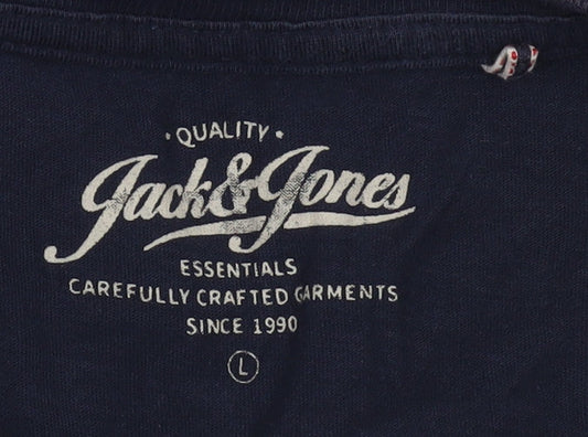 Jack & Jones Men's Navy Blue Graphic Print T-Shirt Size L
