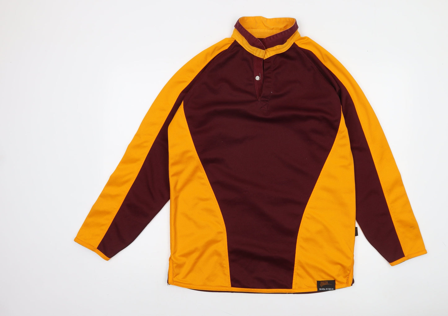 Falcon Men's Brown and Yellow Rugby Henley Sweatshirt M