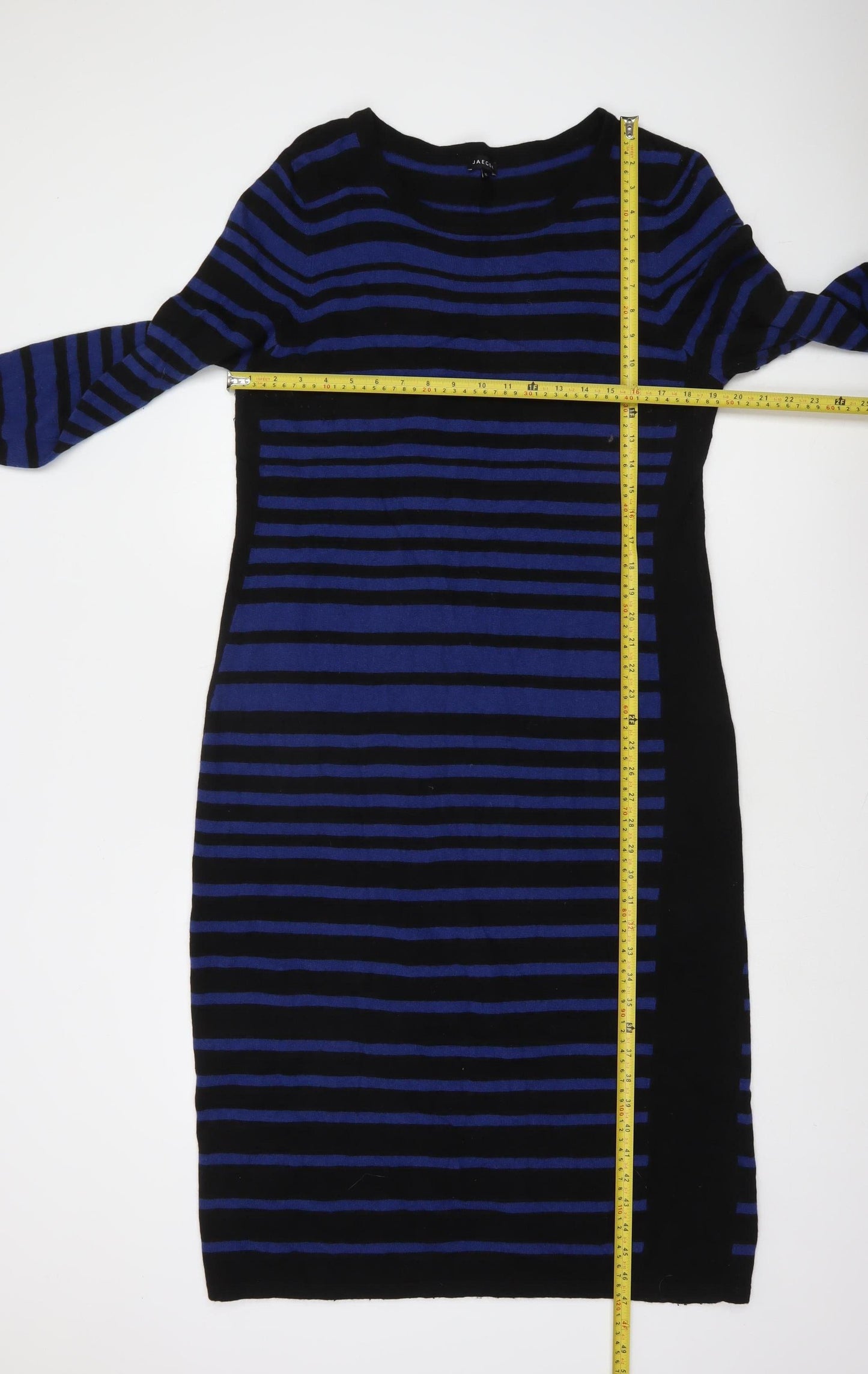 Jaeger Women’s Blue Black Striped Bodycon Knit Dress XL