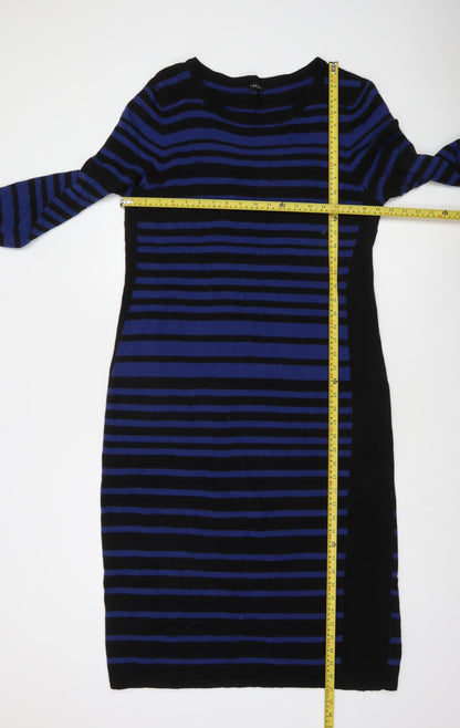 Jaeger Women’s Blue Black Striped Bodycon Knit Dress XL