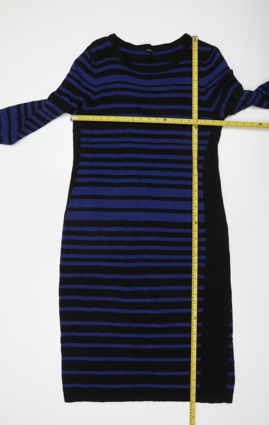 Jaeger Women’s Blue Black Striped Bodycon Knit Dress XL