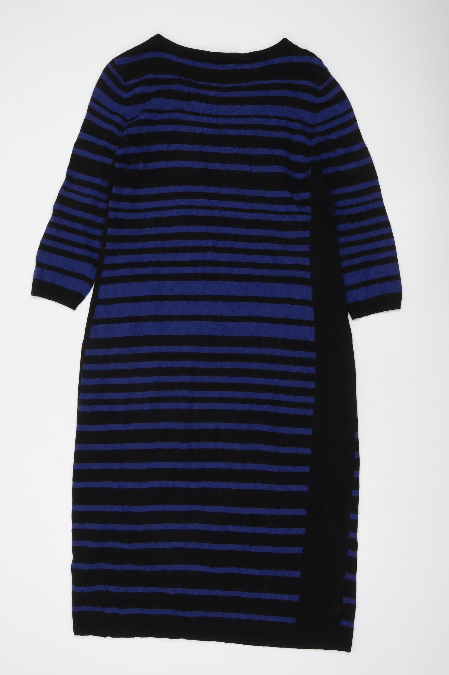 Jaeger Women’s Blue Black Striped Bodycon Knit Dress XL