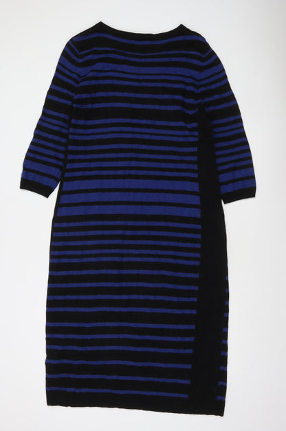 Jaeger Women’s Blue Black Striped Bodycon Knit Dress XL
