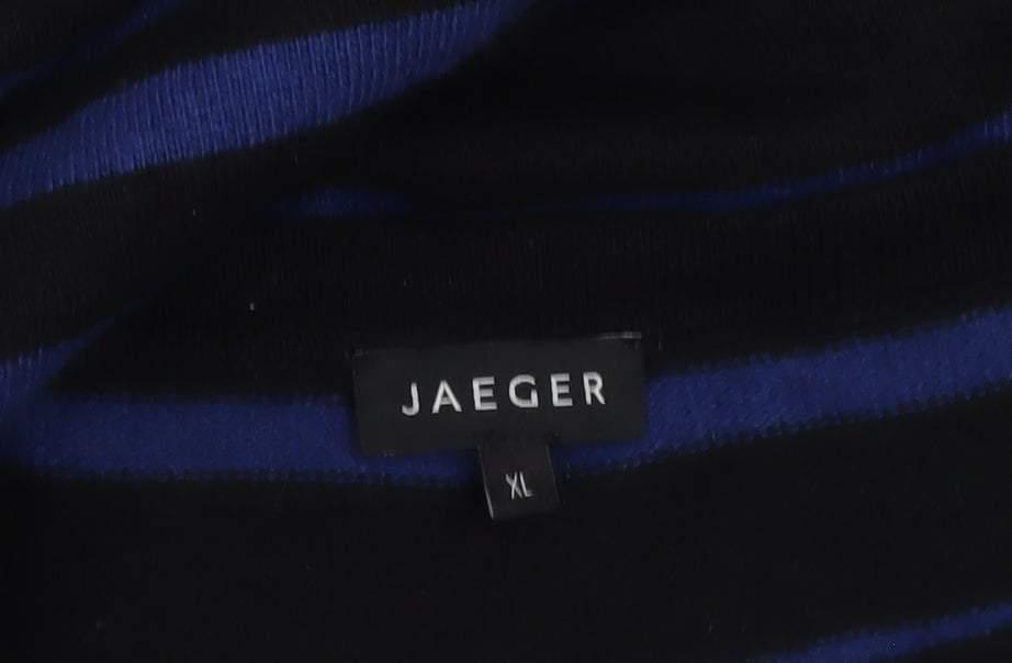 Jaeger Women’s Blue Black Striped Bodycon Knit Dress XL